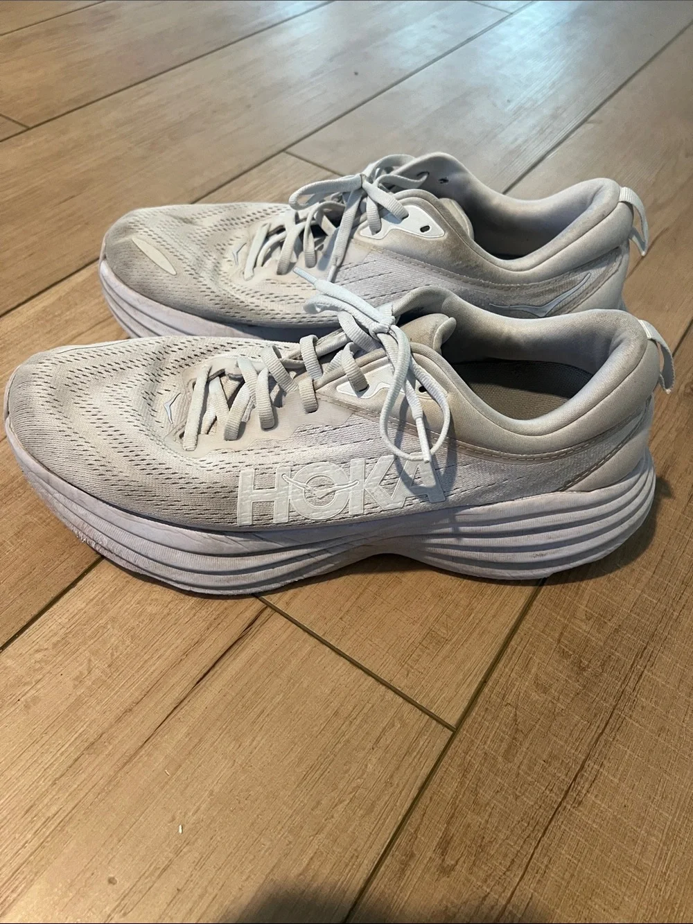 Hoka Bondi 8 White Lightweight Cushioned Running Shoes
